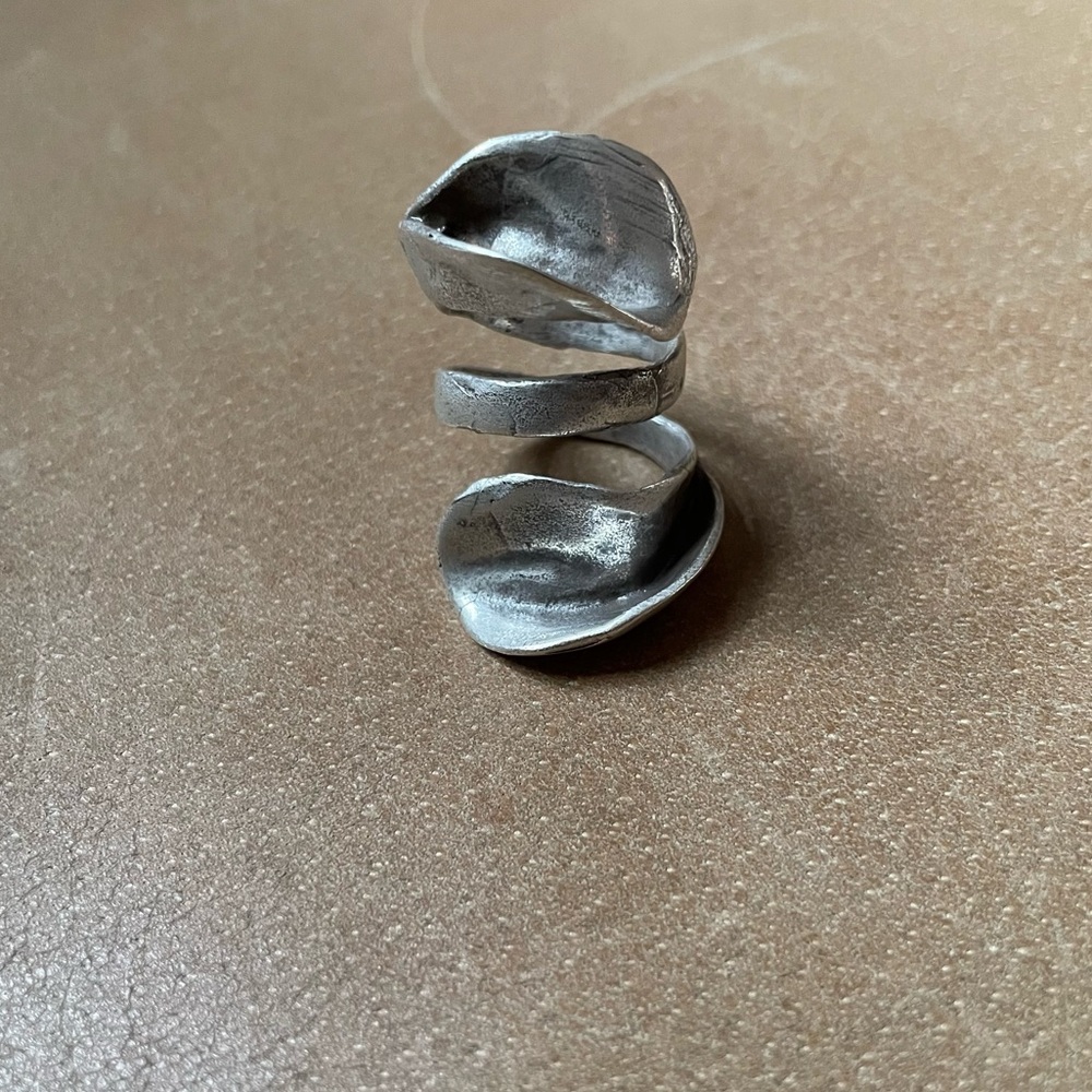 Chunky statement brass wrap adjustable natural organic ring sculptural silver - Picture 6 of 8